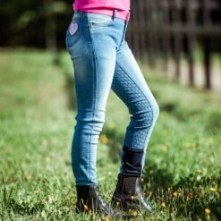 Horze Kids' Poppy Denim Silicone Full Seat Breeches - Lead Blue -Equestrian Supplies 319349 800 800