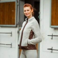 Horze Women's Deanne Softshell Fleece Jacket - Feather Gray/Bracken -Equestrian Supplies 348052 800 800