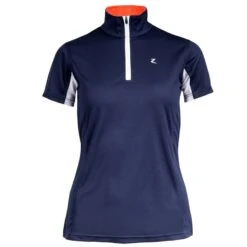 Horze Women's Trista Short Sleeve Sun Shirt - Peacoat Dark Blue/Grenadine Red