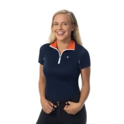 Horze Women's Trista Short Sleeve Sun Shirt - Peacoat Dark Blue/Grenadine Red -Equestrian Supplies 375359 800 800