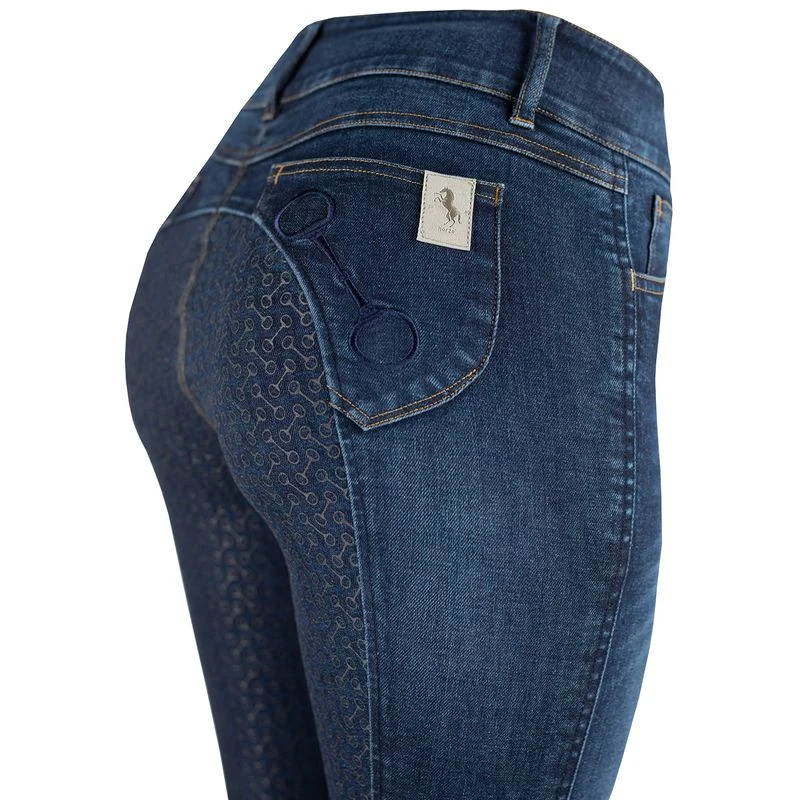 Horze Women's Kaia Highwaist Denim Silicone Full Seat Breech - Dark Blue 4 Horze Women's Kaia Highwaist Denim Silicone Full Seat Breech - Dark Blue - Image 2