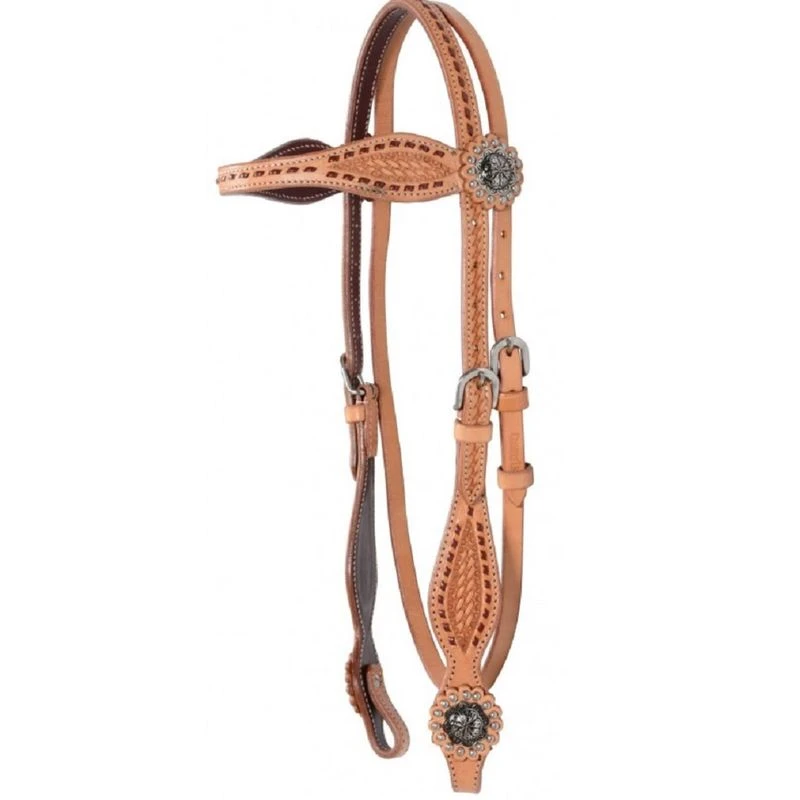 Western Rawhide Country Legend Buckstitch And Basket Browband Headstall - Golden Tan 3 Western Rawhide Country Legend Buckstitch And Basket Browband Headstall - Golden Tan