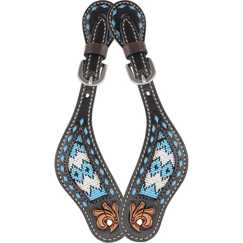 Western Rawhide Bead Spur Straps - Turquoise 3 Western Rawhide Bead Spur Straps - Turquoise