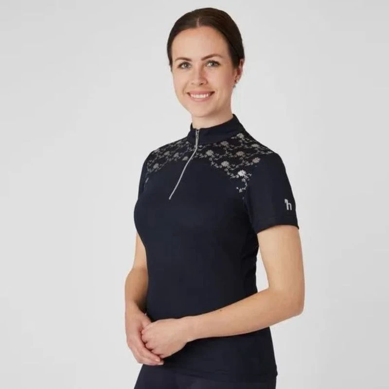 Horze Women's Kaitlin Short Sleeved Performance Shirt W/ Flower Print - Peacoat Dark Blue 4 Horze Women's Kaitlin Short Sleeved Performance Shirt W/ Flower Print - Peacoat Dark Blue - Image 2