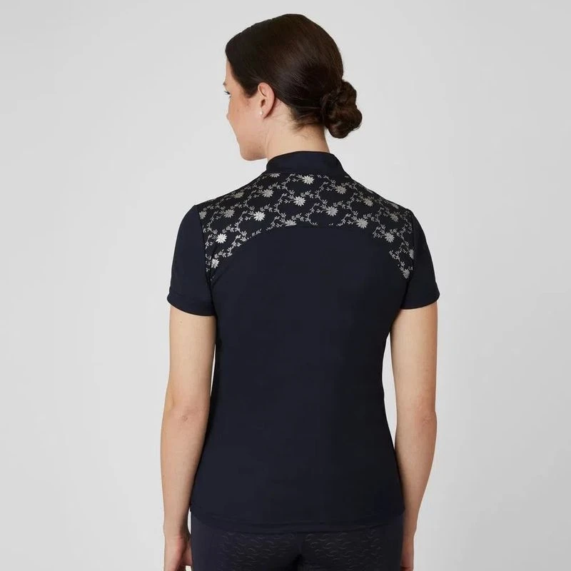 Horze Women's Kaitlin Short Sleeved Performance Shirt W/ Flower Print - Peacoat Dark Blue 5 Horze Women's Kaitlin Short Sleeved Performance Shirt W/ Flower Print - Peacoat Dark Blue - Image 3