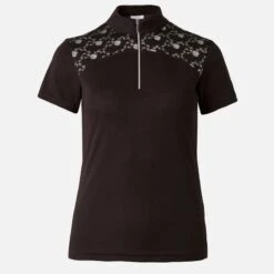 Horze Women's Kaitlin Short Sleeved Performance Shirt W/ Flower Print - After Dark Brown
