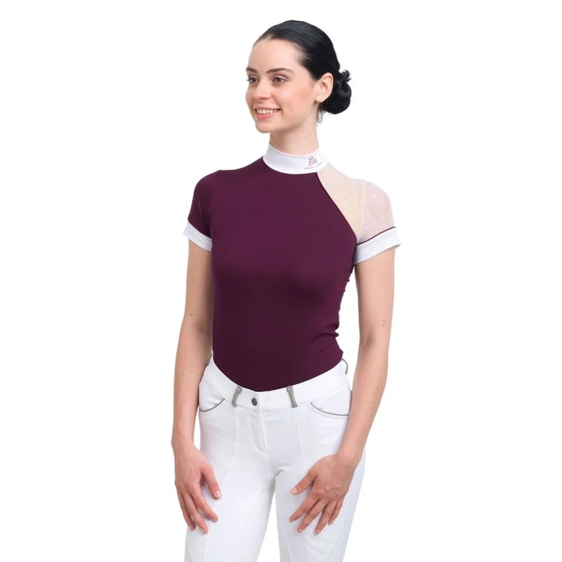 Cavalliera Women's Modern Dame Short Sleeve Show Shirt - Burgundy/White/Burgundy 3 Cavalliera Women's Modern Dame Short Sleeve Show Shirt - Burgundy/White/Burgundy