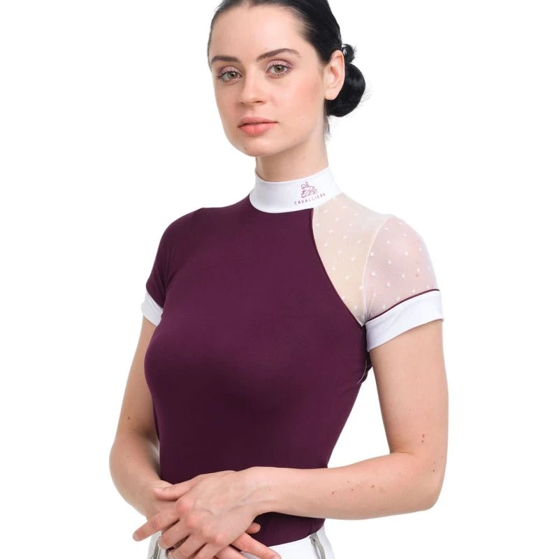 Cavalliera Women's Modern Dame Short Sleeve Show Shirt - Burgundy/White/Burgundy 4 Cavalliera Women's Modern Dame Short Sleeve Show Shirt - Burgundy/White/Burgundy - Image 2
