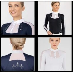 Fair Play Women's Lorella Long Sleeve Competition Shirt - Navy/White -Equestrian Supplies 594290 800 800