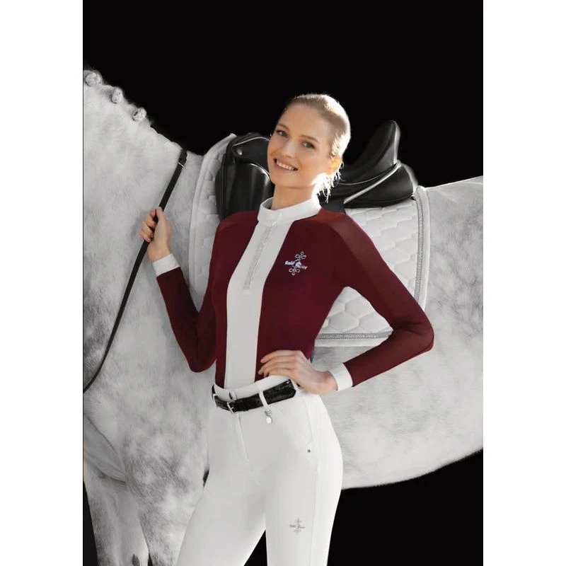 Fair Play Women's Claire Pearl Long Sleeve Competition Shirt - Burgundy/White 5 Fair Play Women's Claire Pearl Long Sleeve Competition Shirt - Burgundy/White - Image 3
