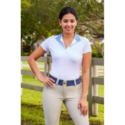 RJ Classics Women's Sadie 37.5 Short Sleeve Show Shirt - White/Blue Paisley Floral -Equestrian Supplies 624060 800 800