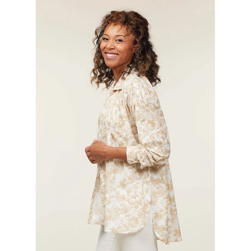 EQL Women's Soft Touch Print Button Up Shirt - Latte Countryside 5 EQL Women's Soft Touch Print Button Up Shirt - Latte Countryside - Image 3