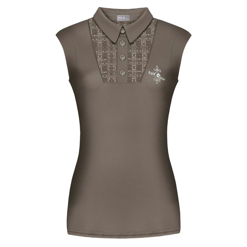 Fair Play Women's Alina Sleeveless Polo Shirt - Taupe Grey 3 Fair Play Women's Alina Sleeveless Polo Shirt - Taupe Grey