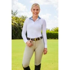 RJ Classics Women's Maddie 37.5 Show Shirt - White/Green Meadow -Equestrian Supplies 691213 800 800