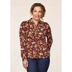 EQL Women's Ruched Button Front Long Sleeve Shirt - Sangria Snaffle Floral -Equestrian Supplies 698680 800 800