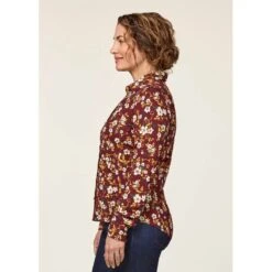 EQL Women's Ruched Button Front Long Sleeve Shirt - Sangria Snaffle Floral -Equestrian Supplies 698681 800 800