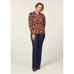 EQL Women's Ruched Button Front Long Sleeve Shirt - Sangria Snaffle Floral -Equestrian Supplies 698683 800 800