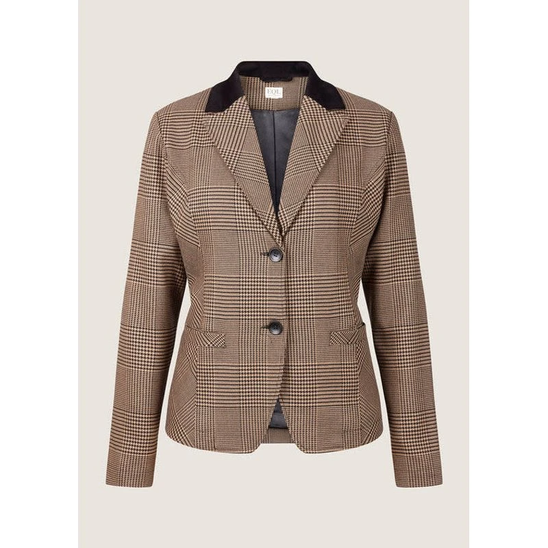 EQL Women's Chelsea Houndstooth Plaid Blazer - Camel/Black 3 EQL Women's Chelsea Houndstooth Plaid Blazer - Camel/Black