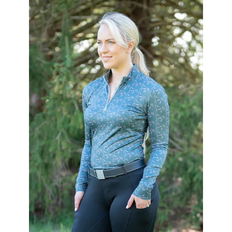 FITS Women's Ayra Fall Winter Long Sleeve Tech Shirt - Hot Pink Horse Print 3 FITS Women's Ayra Fall Winter Long Sleeve Tech Shirt - Hot Pink Horse Print