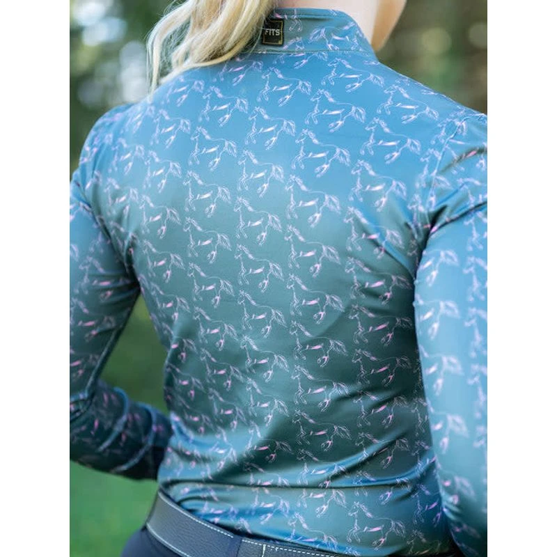 FITS Women's Ayra Fall Winter Long Sleeve Tech Shirt - Hot Pink Horse Print 4 FITS Women's Ayra Fall Winter Long Sleeve Tech Shirt - Hot Pink Horse Print - Image 2